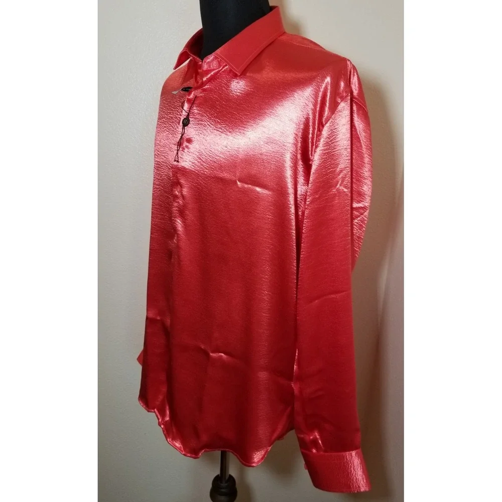 Barabas Metallic Coral Long Sleeve Button Up Shirt Mens XL Retro Club Party NWOT